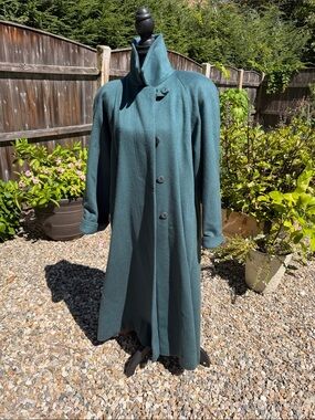 Vintage Portrait Teal Wool Blend Full Length Maxi Coat Made USA Union Label